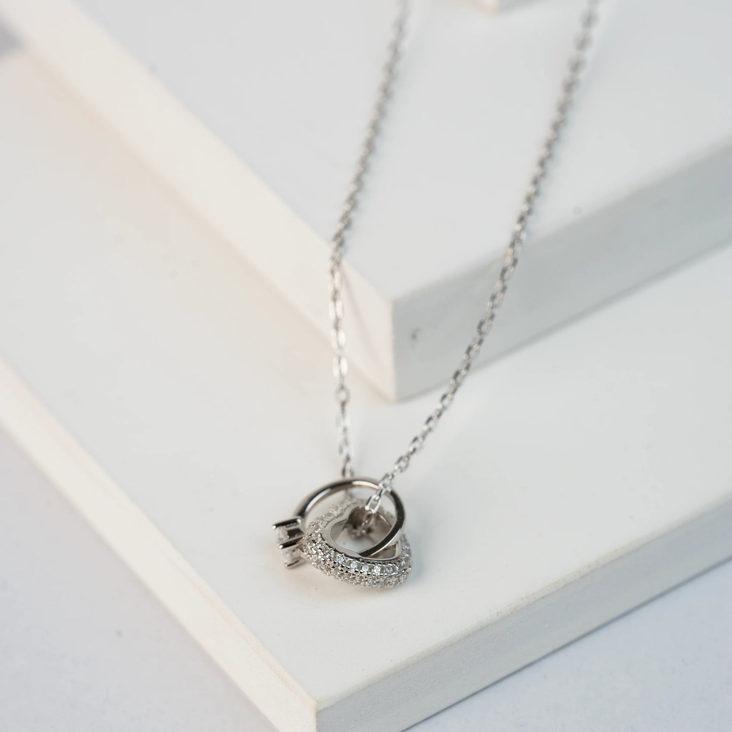 925 Sterling Silver | Silver Heart Ring Pendant with Link Chain