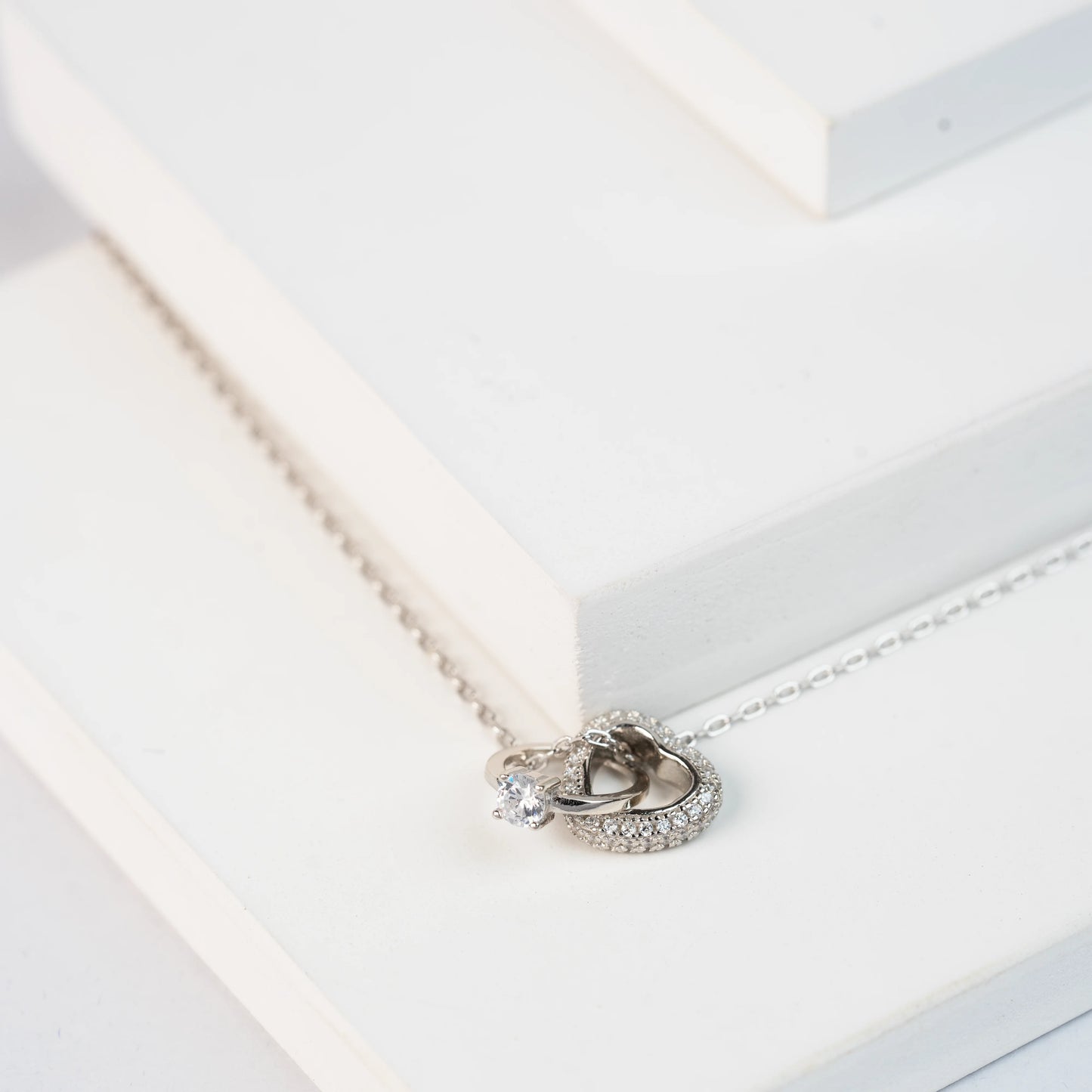 925 Sterling Silver | Silver Heart Ring Pendant with Link Chain