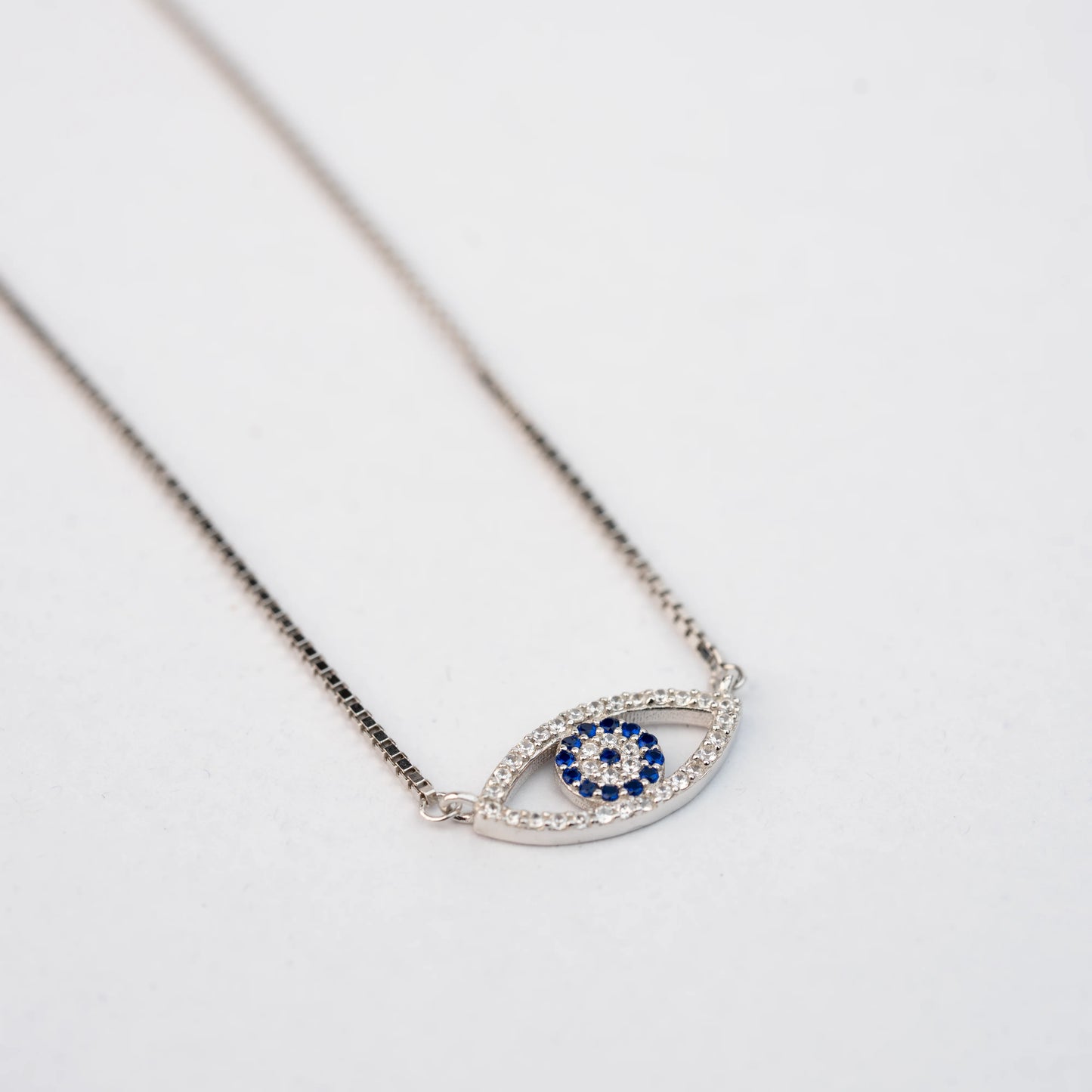 925 Sterling Silver | Silver Evil Eye Pendant with box chain