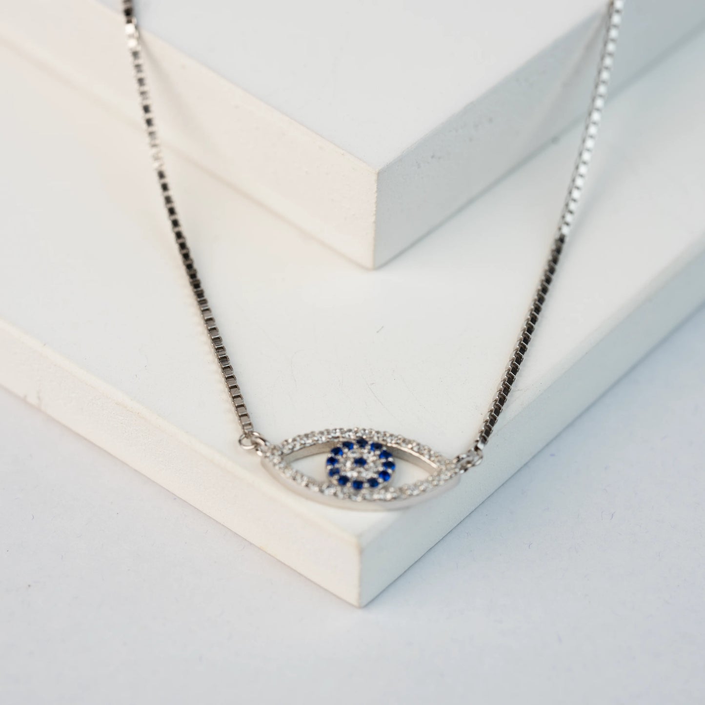 925 Sterling Silver | Silver Evil Eye Pendant with box chain