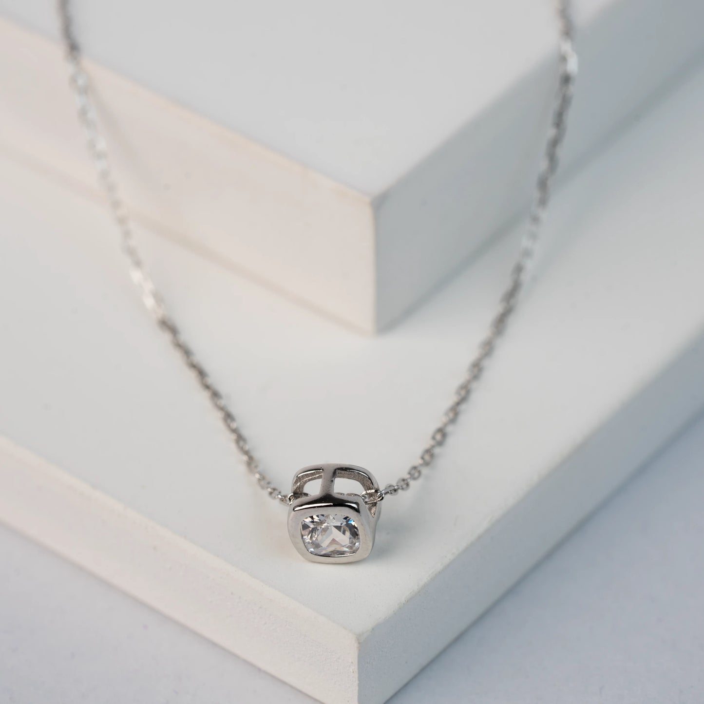 925 Sterling Silver | Silver Mini Baguette Pendant with Link Chain