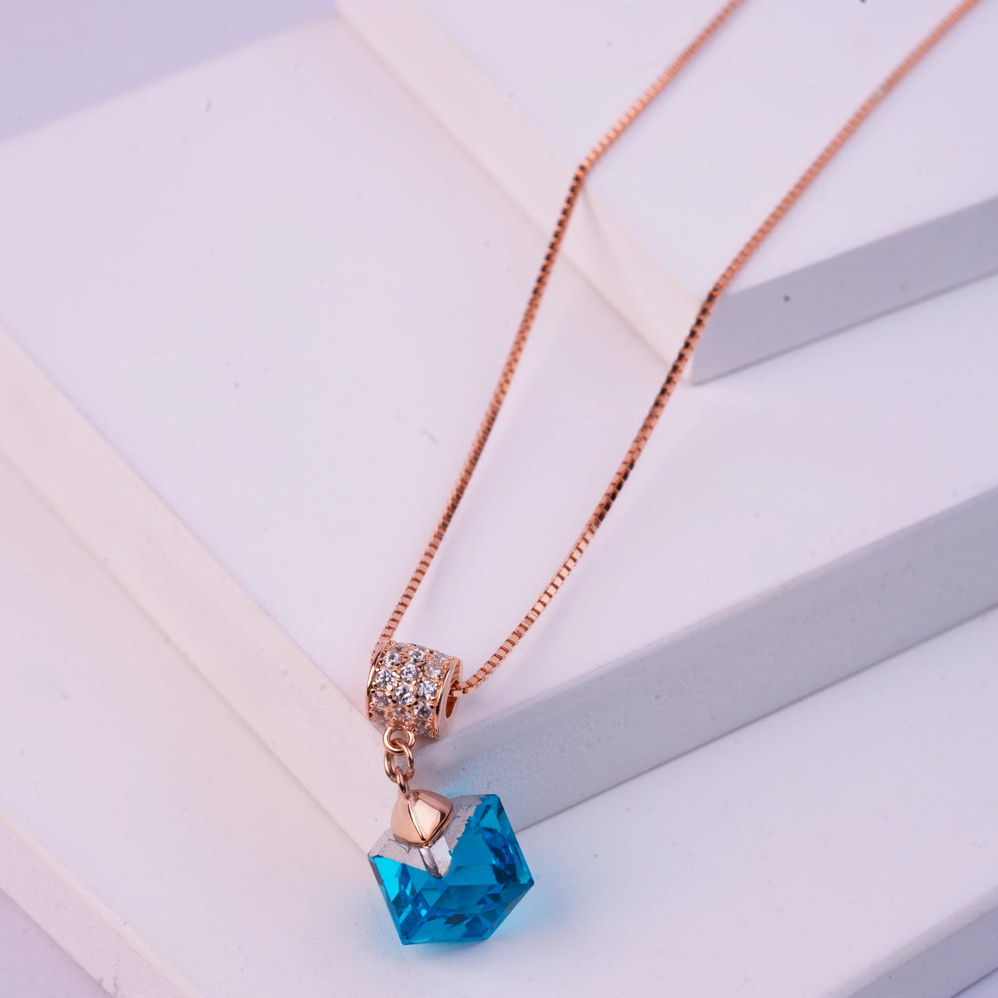 925 Sterling Silver | Radiance Blue Stone Pendant with Box Chain