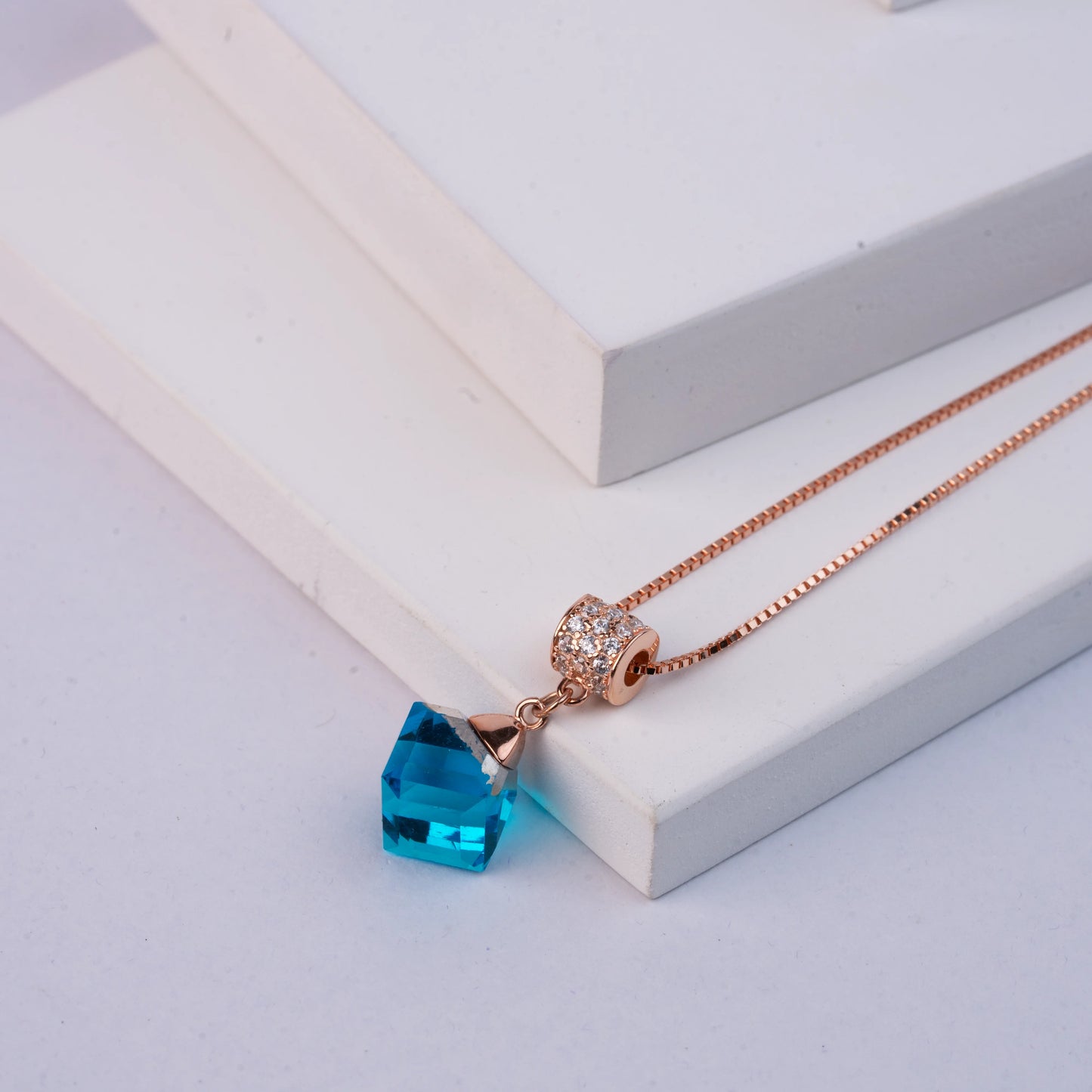 925 Sterling Silver | Radiance Blue Stone Pendant with Box Chain