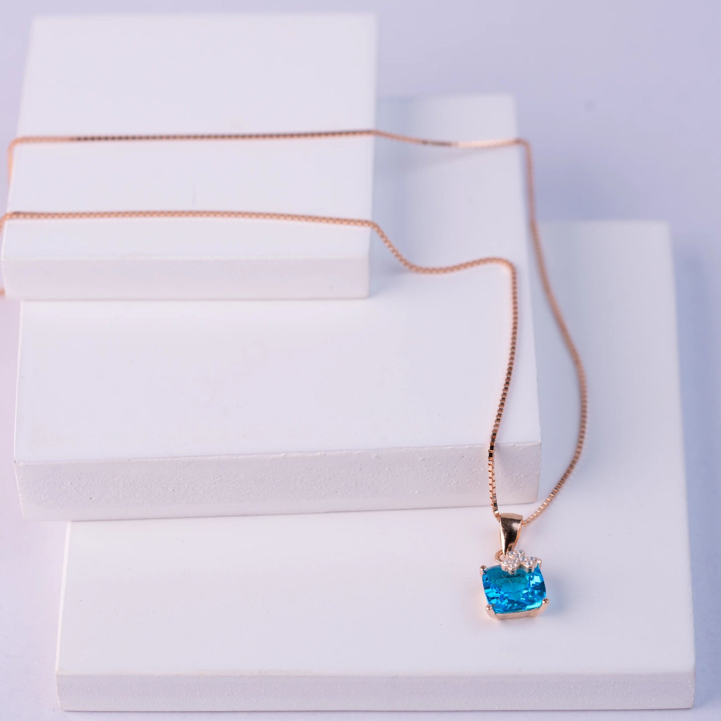 925 Sterling Silver | Fortune stone pendants (Blue) with Box Chain