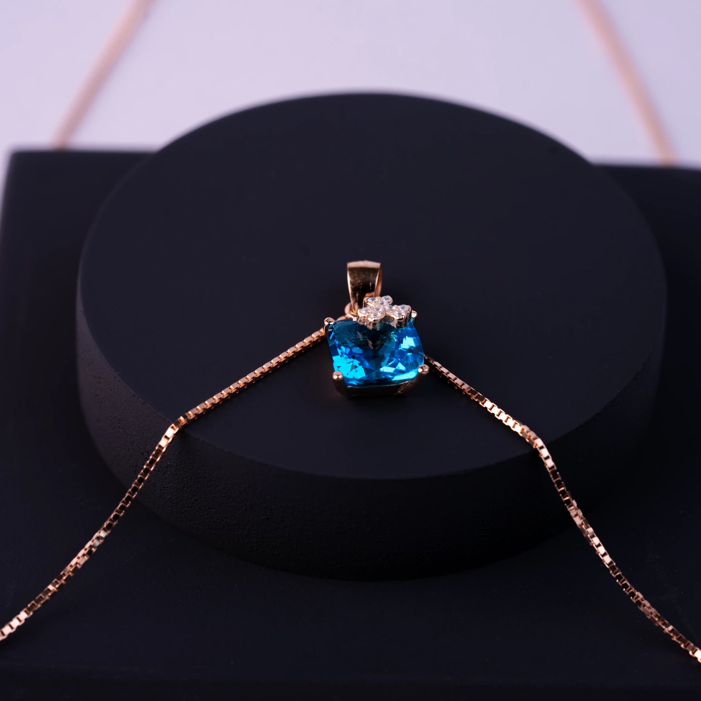 925 Sterling Silver | Fortune stone pendants (Blue) with Box Chain