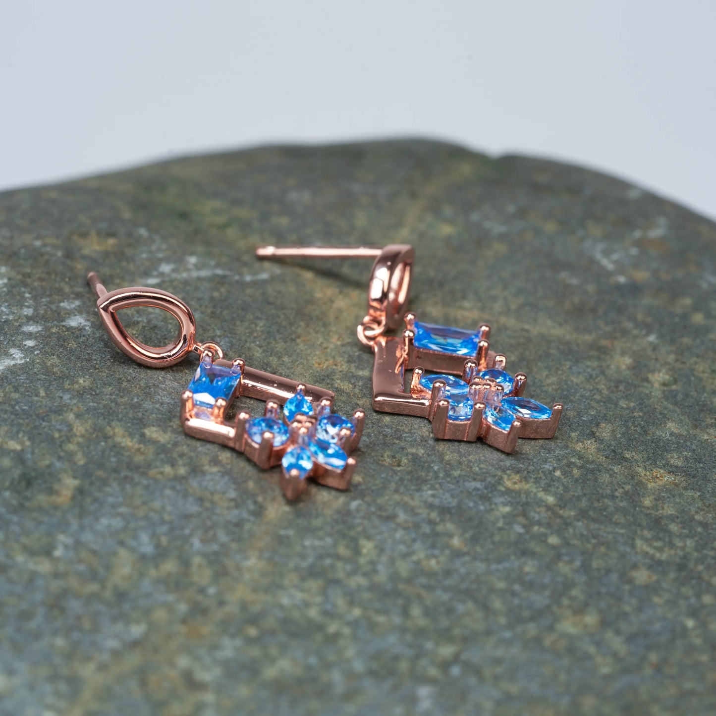 925 Sterling Silver | Crystal Cascade Earrings (Blue)