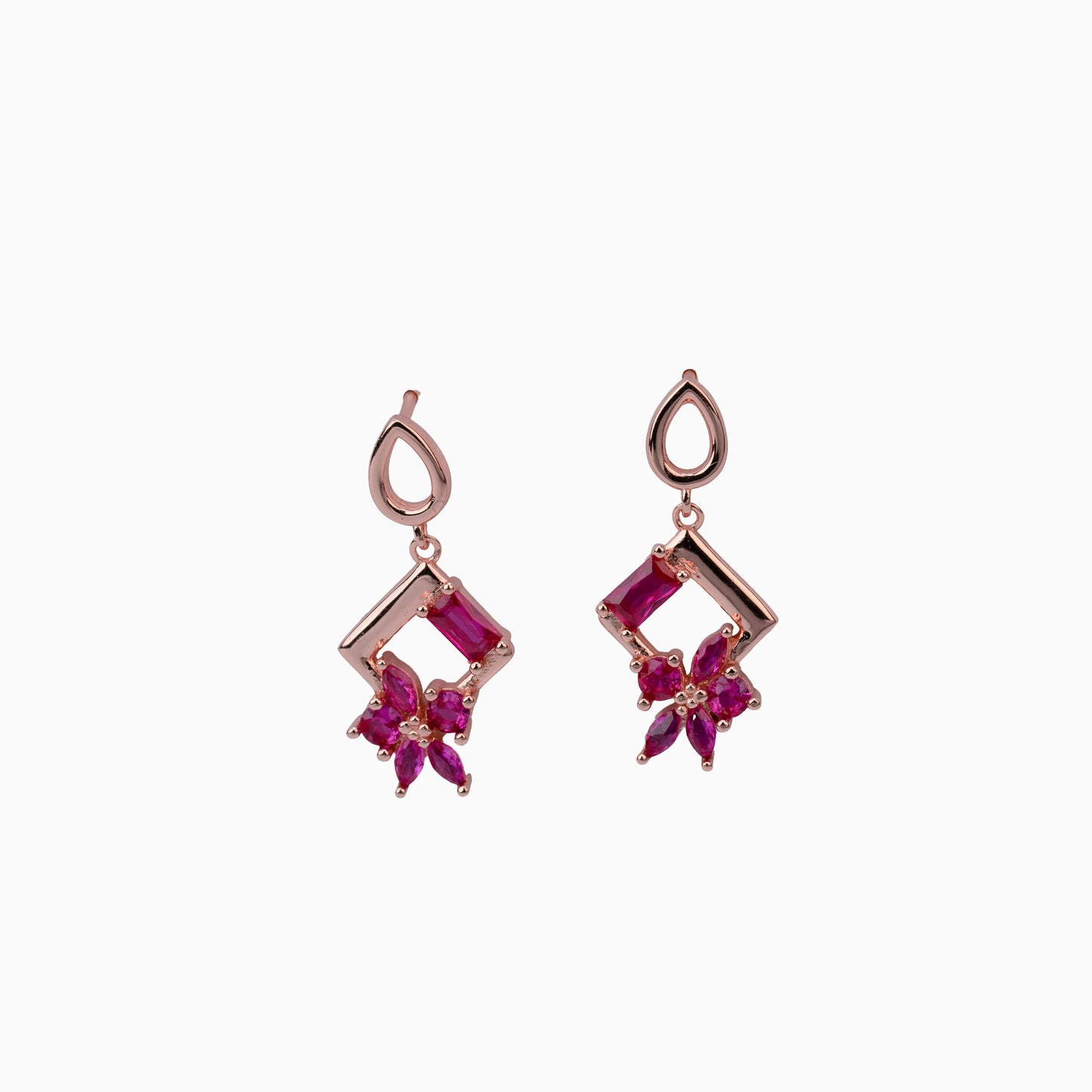 925 Sterling Silver | Crystal Cascade Earrings (Red)