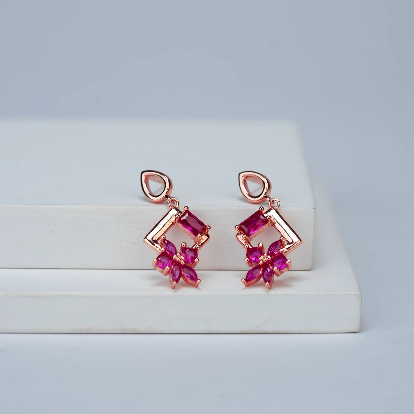 925 Sterling Silver | Crystal Cascade Earrings (Red)