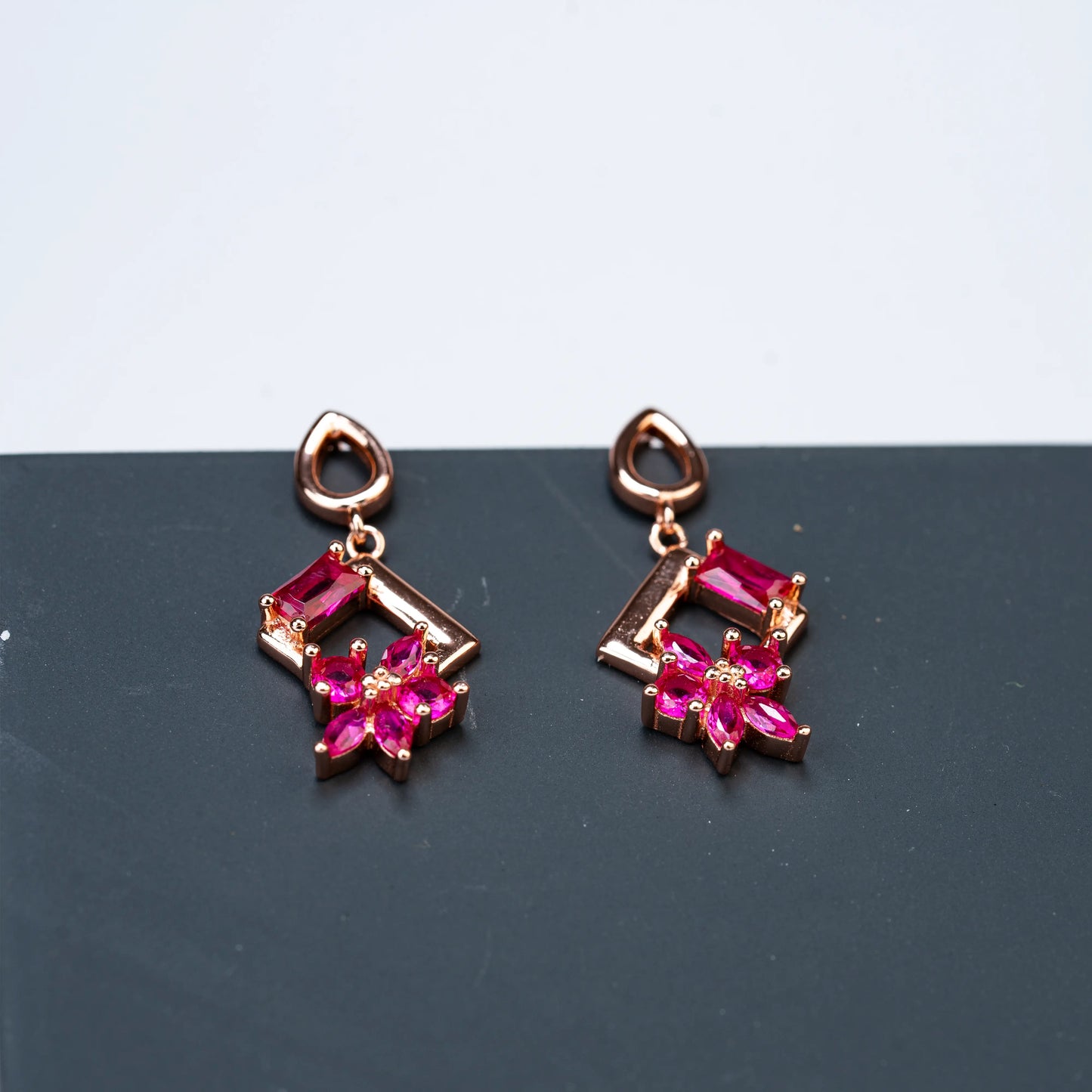 925 Sterling Silver | Crystal Cascade Earrings (Red)