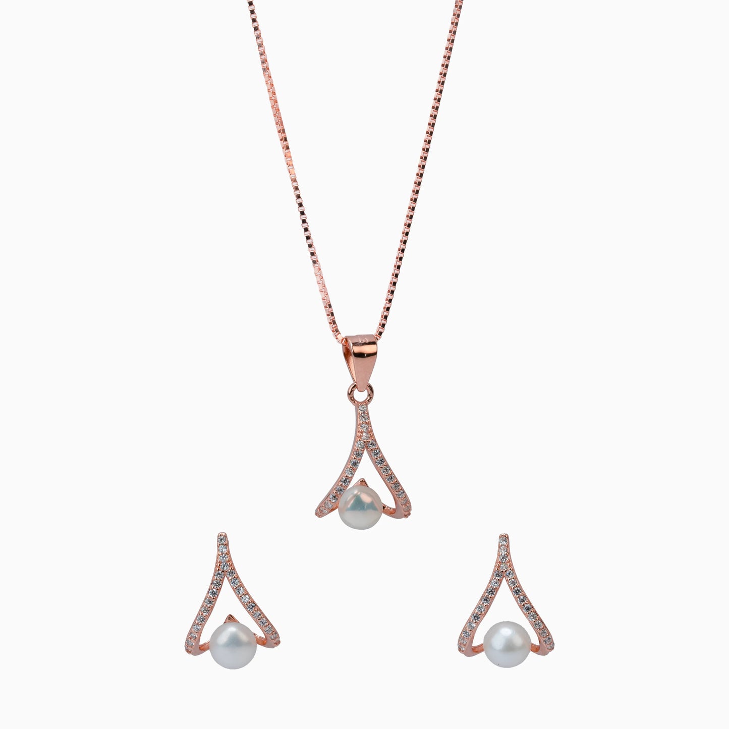 925 Sterling Silver | Rose gold Pearl Harmony Set of Earring and a Pendant with Chain