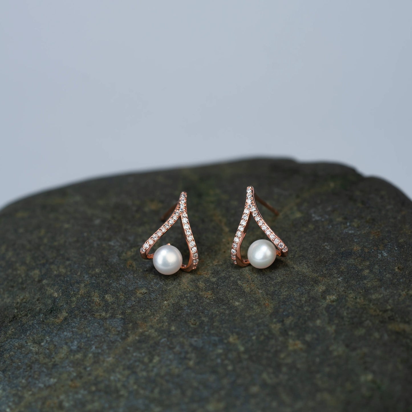 925 Sterling Silver | Rose gold Pearl Harmony Set of Earring and a Pendant with Chain