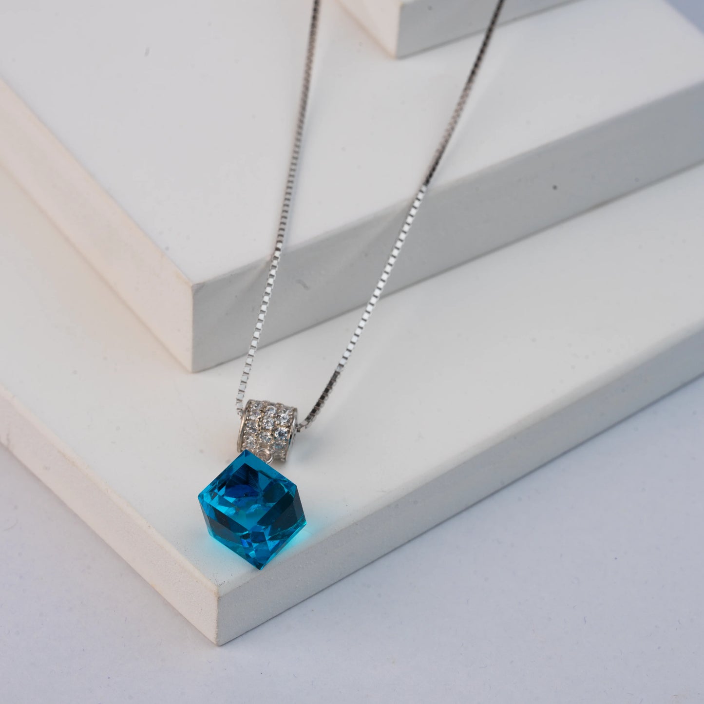 925 Sterling Silver | Radiance Blue Stone Pendant with Box Chain(Silver)