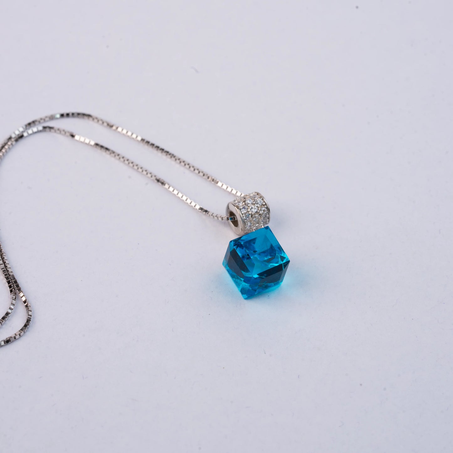 925 Sterling Silver | Radiance Blue Stone Pendant with Box Chain(Silver)