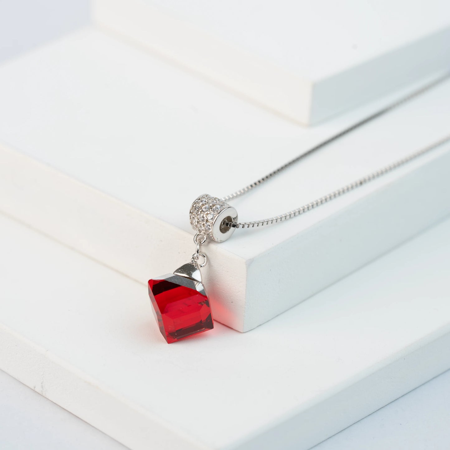 925 Sterling Silver | Radiance Red Stone Pendant with Box Chain(Silver)