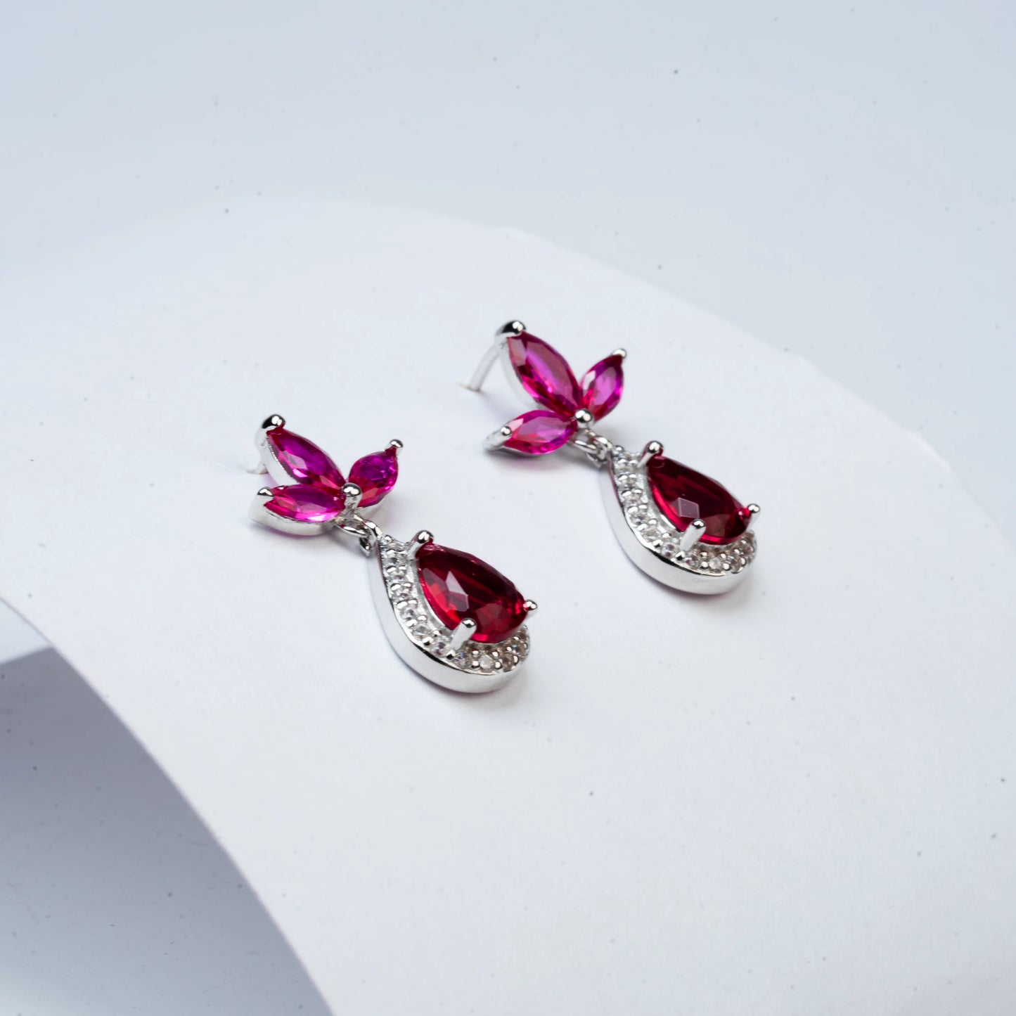 925 Sterling Silver | Ruby Blossom Earrings