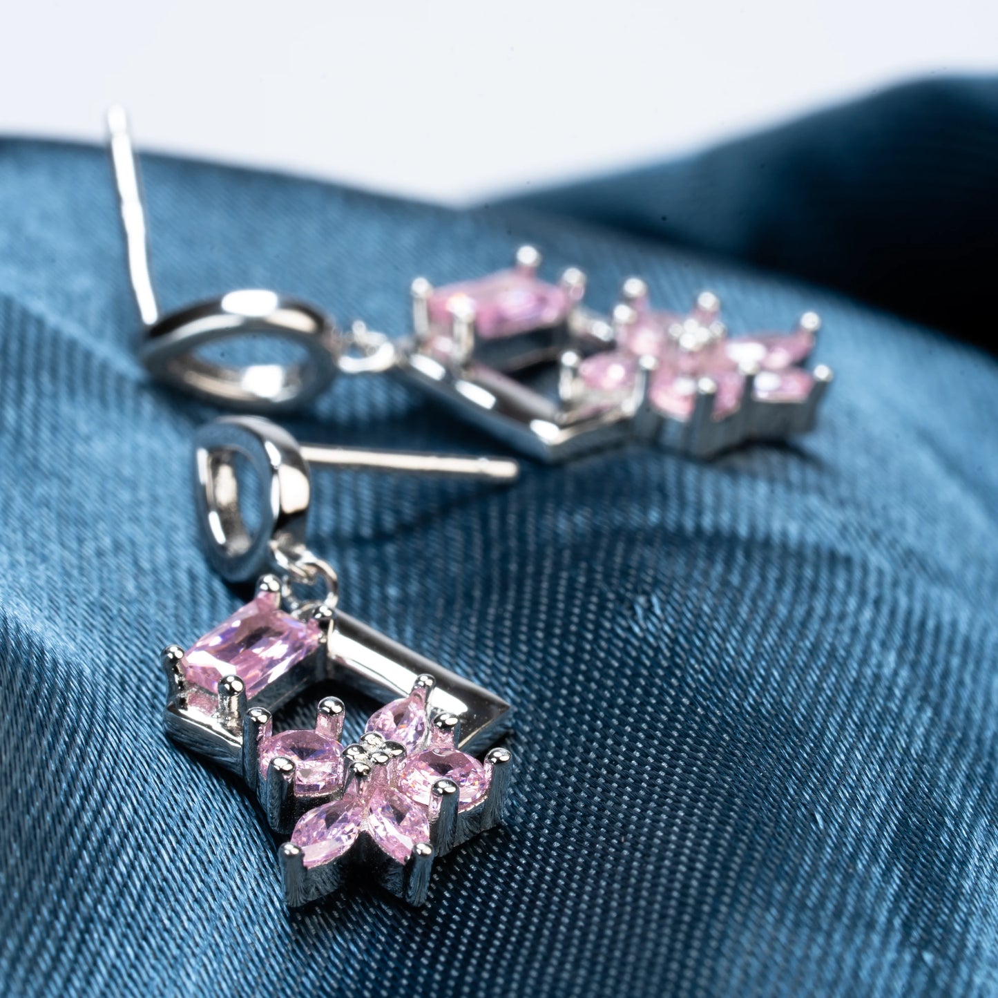 925 Sterling Silver | Crystal Cascade Earrings (Purple)