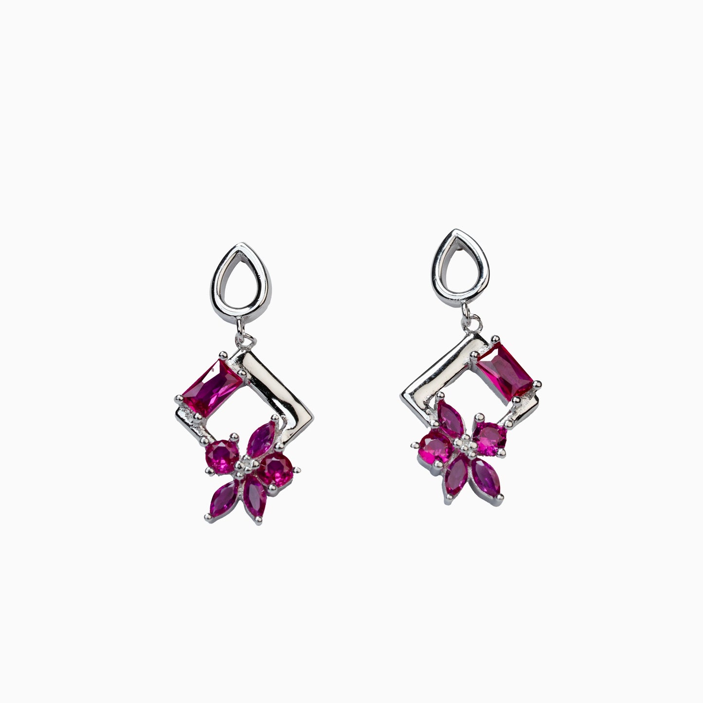 925 Sterling Silver | Crystal Cascade Earrings (Red)