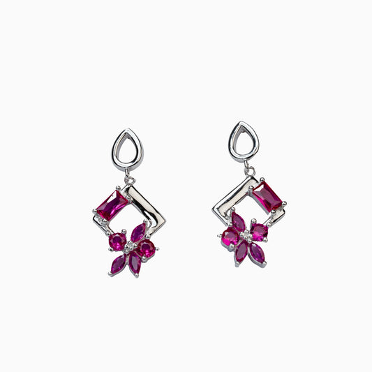 925 Sterling Silver | Crystal Cascade Earrings (Red)