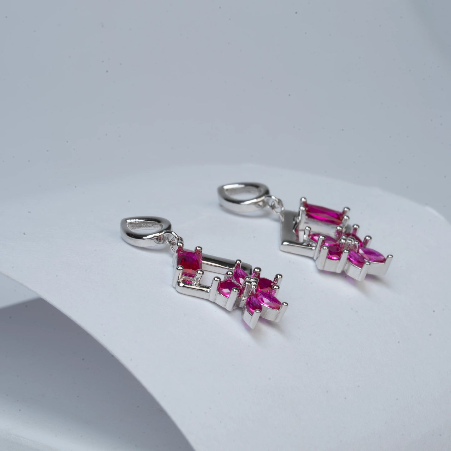 925 Sterling Silver | Crystal Cascade Earrings (Red)