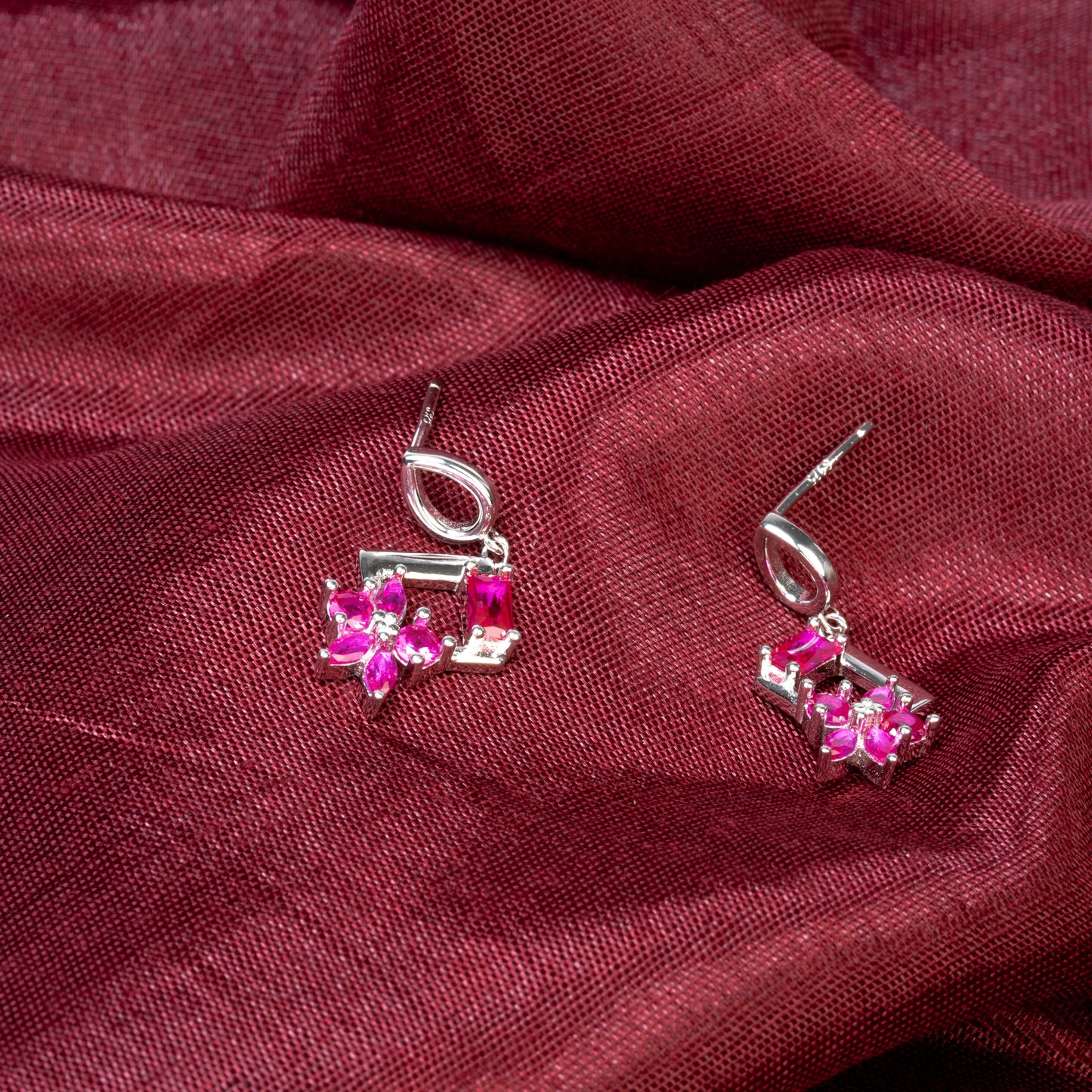 925 Sterling Silver | Crystal Cascade Earrings (Red)