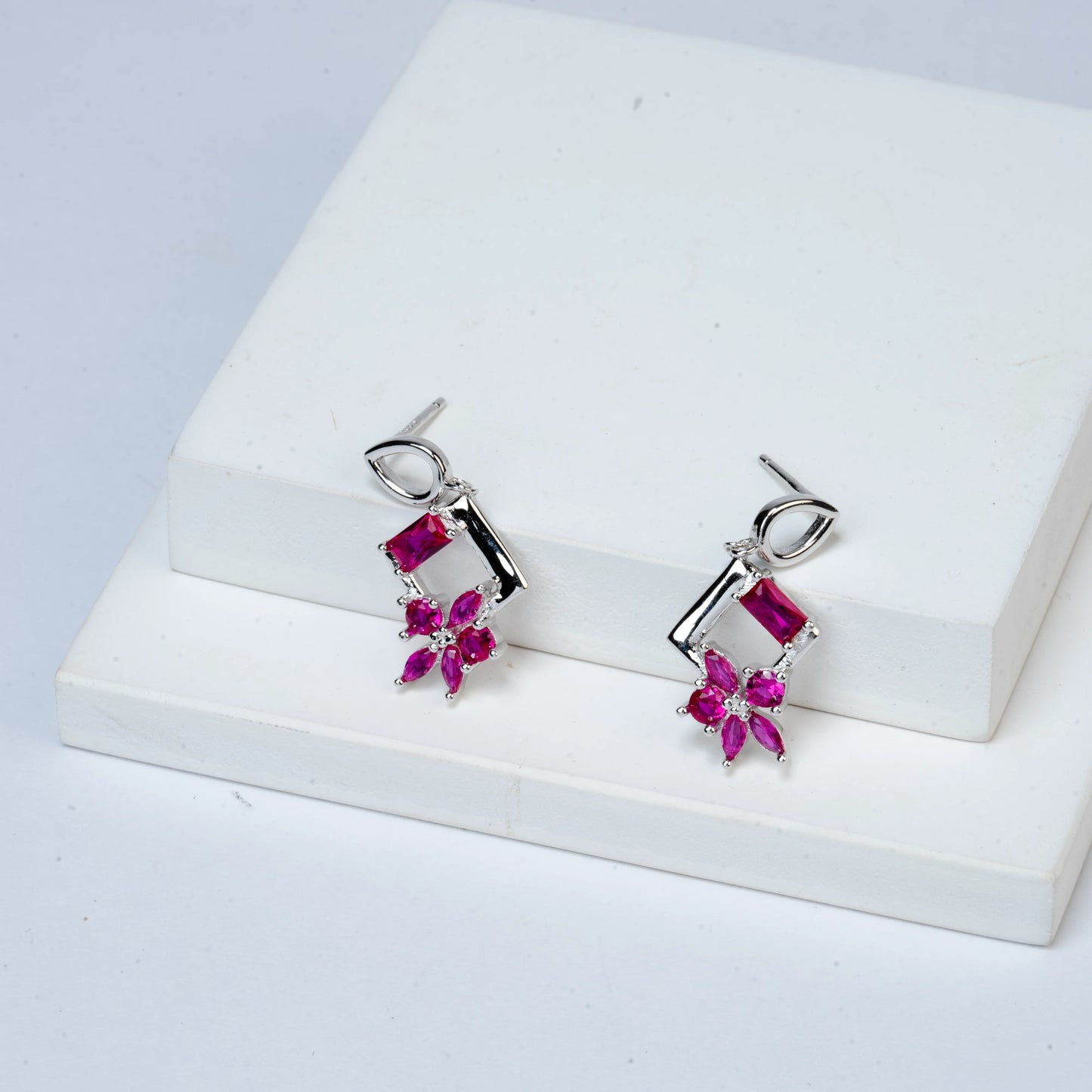 925 Sterling Silver | Crystal Cascade Earrings (Red)