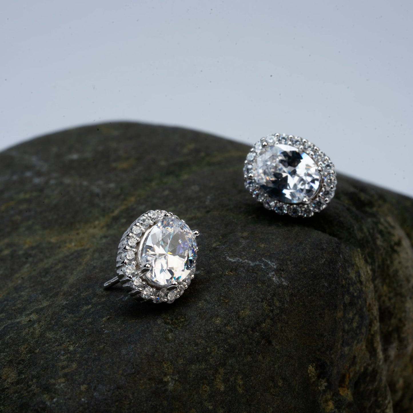 925 Sterling Silver | Oval Stellar Studs (Silver Finish)