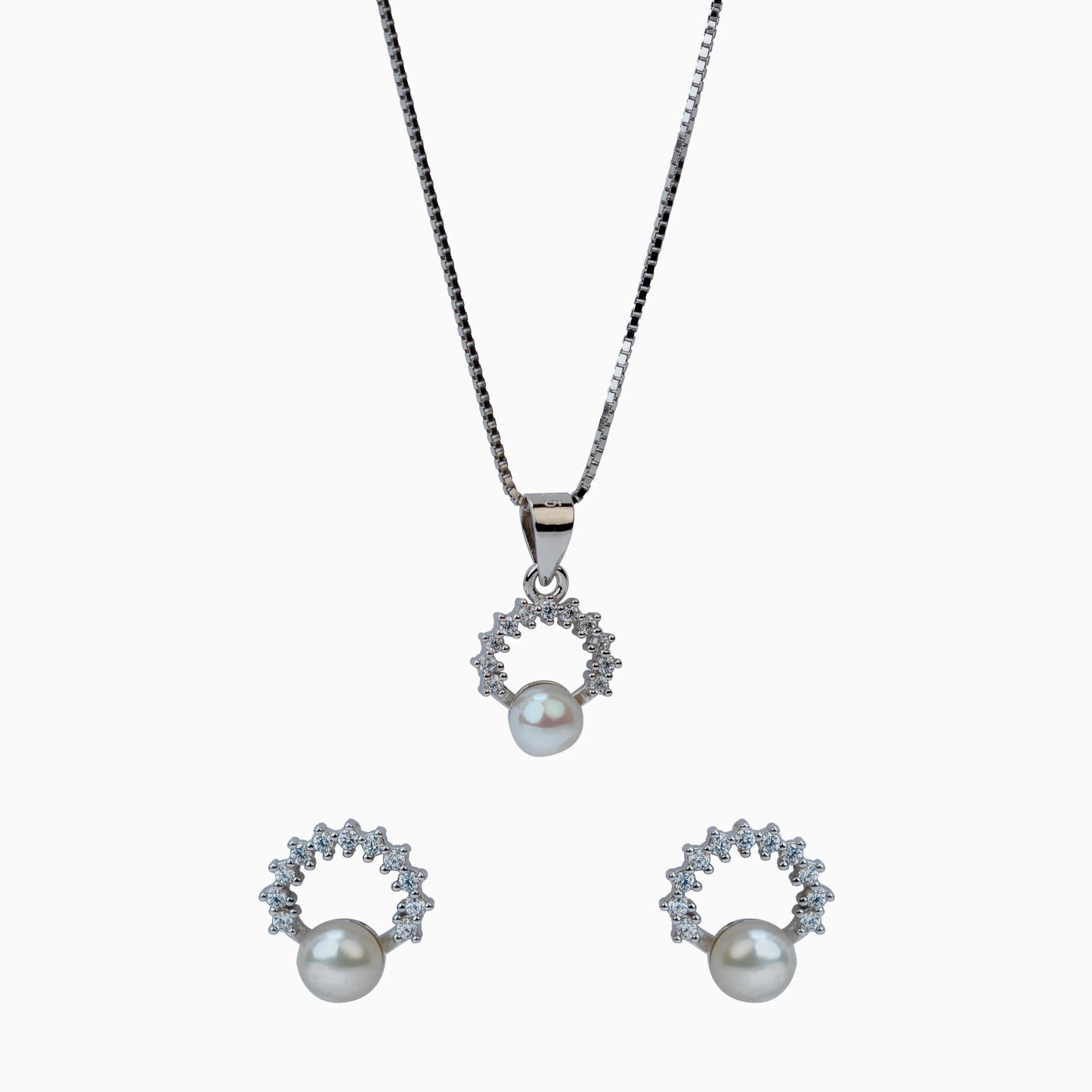 925 Sterling Silver | Orbital Pearl Set of Earring and a Pendant with Chain