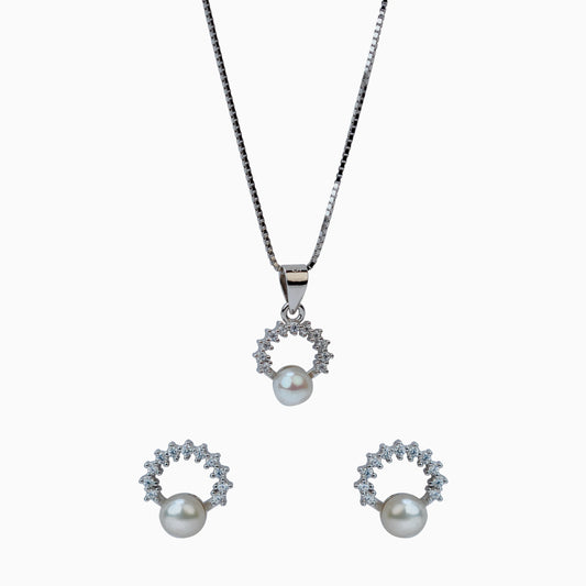 925 Sterling Silver | Orbital Pearl Set of Earring and a Pendant with Chain