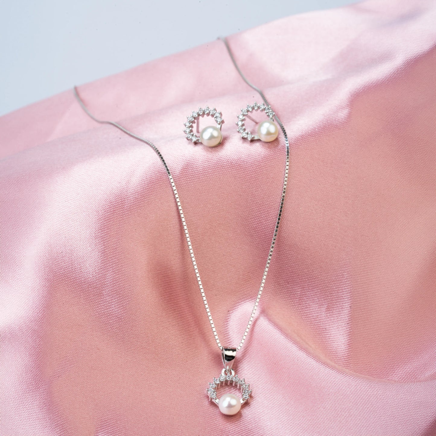 925 Sterling Silver | Orbital Pearl Set of Earring and a Pendant with Chain