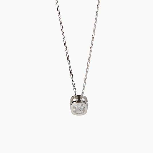 925 Sterling Silver | Silver Mini Baguette Pendant with Link Chain