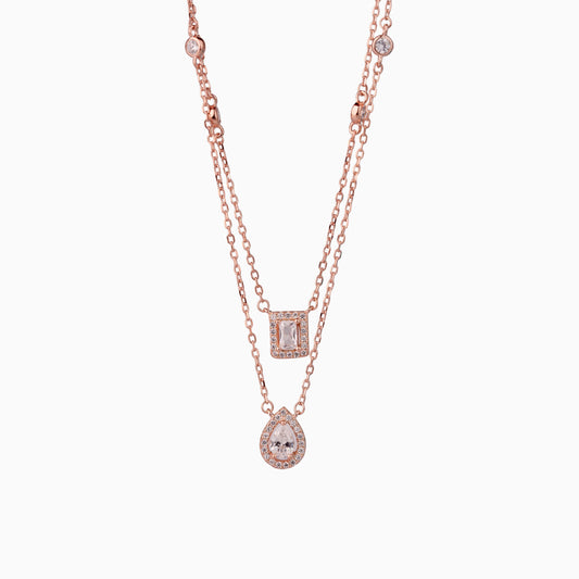 925 Sterling Silver | Baguette and Droplet Layered Charm Necklace