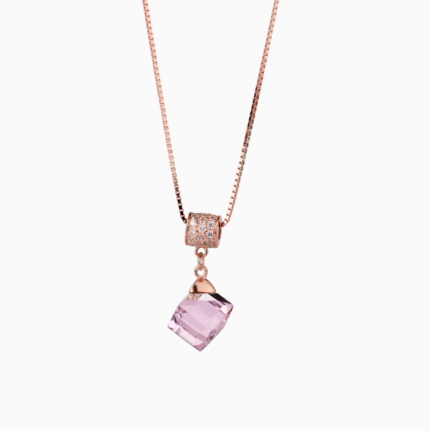 925 Sterling Silver | Radiance Rose Stone Pendant with Box Chain