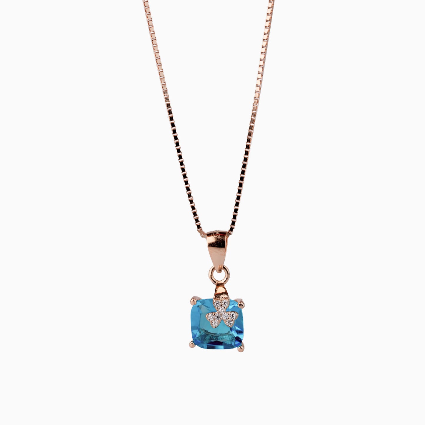 925 Sterling Silver | Fortune stone pendants (Blue) with Box Chain