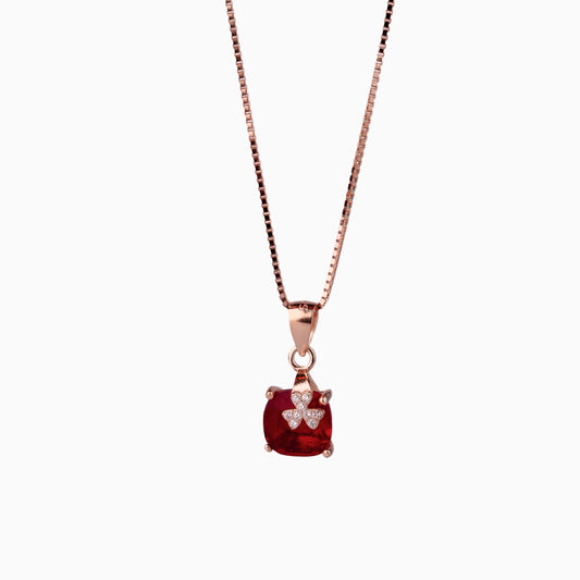 925 Sterling Silver | Fortune stone pendants (Red) with Box Chain