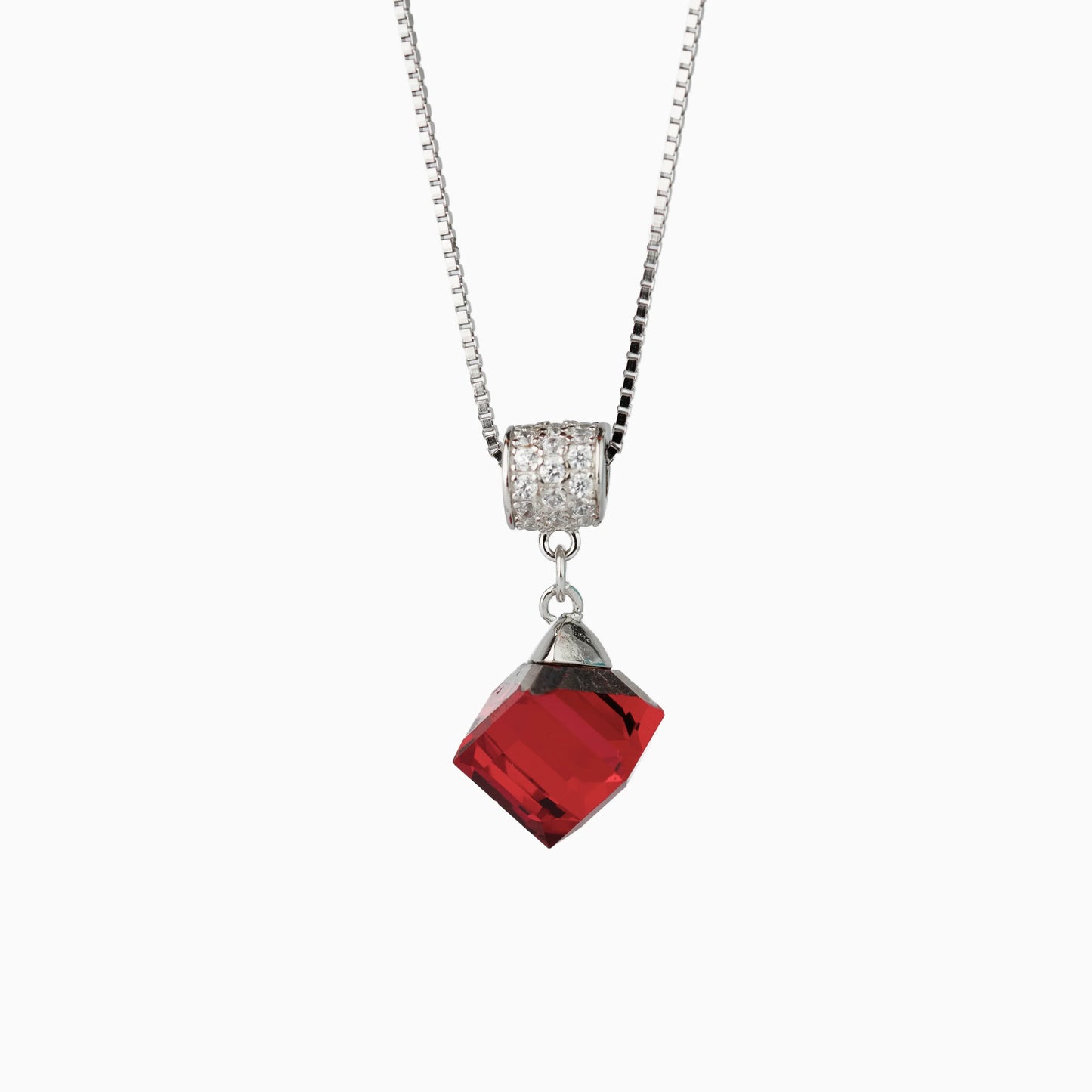 925 Sterling Silver | Radiance Red Stone Pendant with Box Chain(Silver)